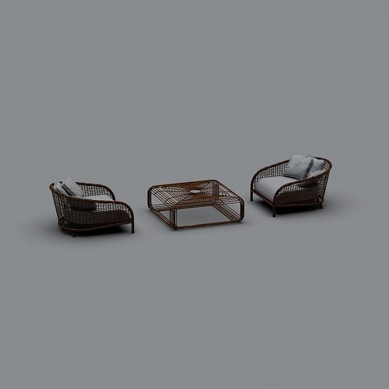 Elegant Rattan Furniture Set 3D model for Relaxation