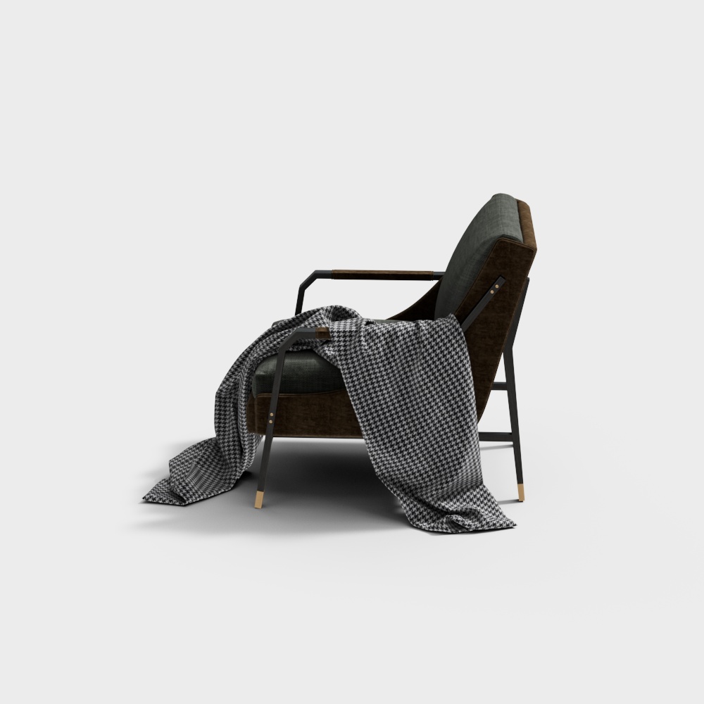 เก้าอี้นวมลายตารางสีเทาพร้อมผ้าเช็ดตัว