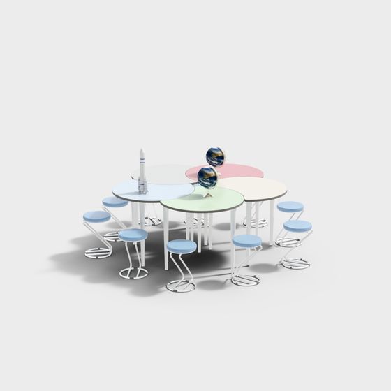Futuristic Low-Poly Table and Chairs 3D model