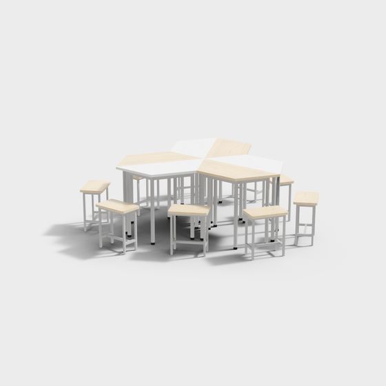Hexagonal Conference Table with Bar Stools 3D model