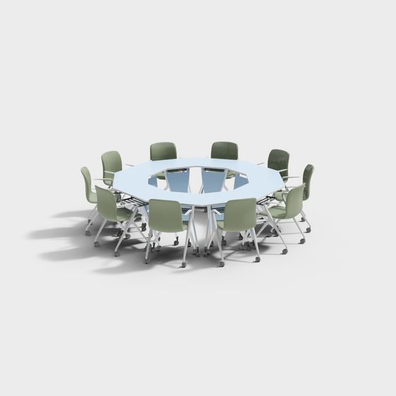 Modern Low-Poly Round Conference Table and Chairs 3D model