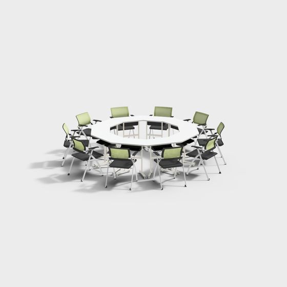 Stylish Low-Poly Conference Table and Chair Set 3D model