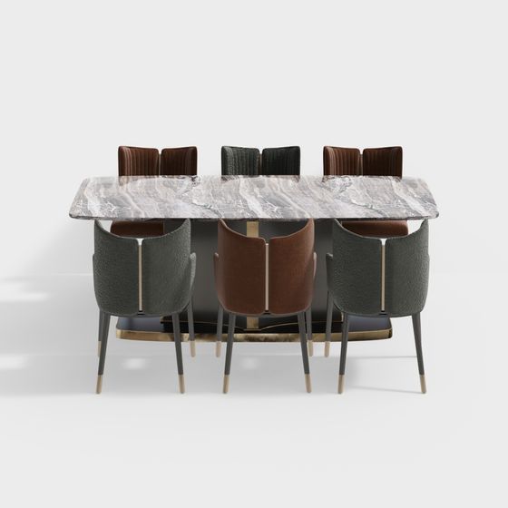 Elegant 3D Model Dining Table and Chair Set