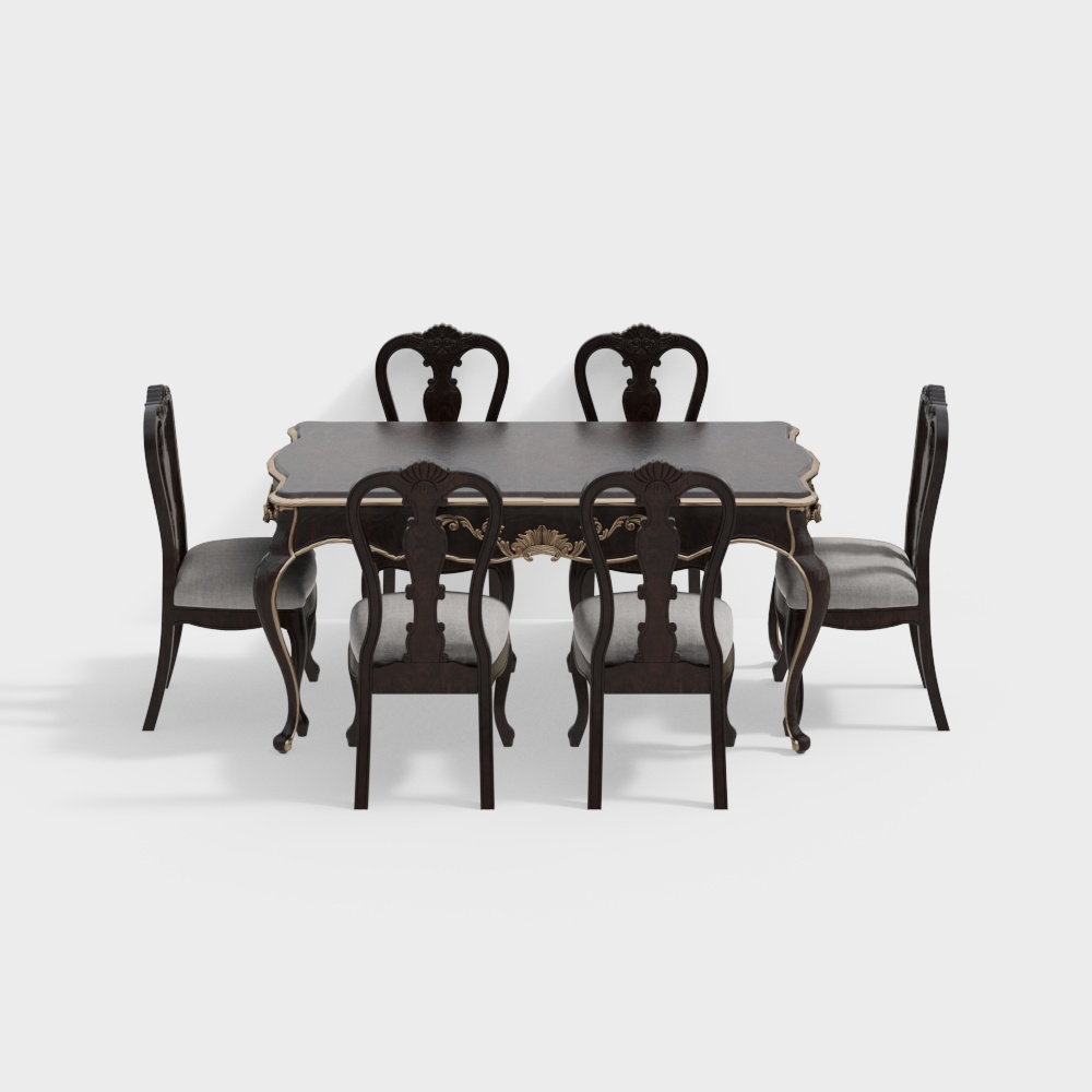 Elegant Classic-Modern Dining Table and Chair Set – Black Wood