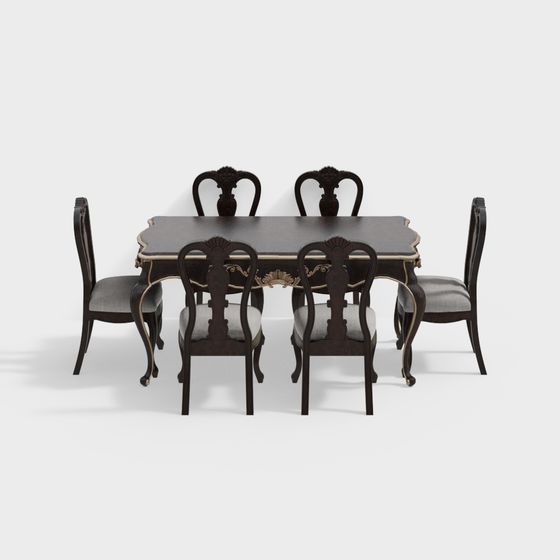 Elegant Classic-Modern Dining Table and Chair Set 3D model