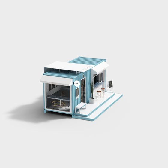 Charming Low-Poly Container Cafe 3D model