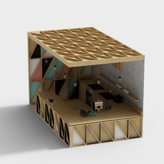 Stylish Low-Polygon Kitchen 3D Model Design