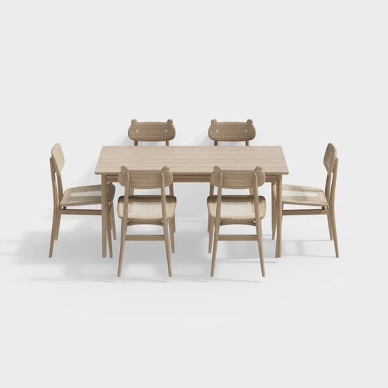 Whimsical Low-Poly Dining Table and Chair Set 3D model