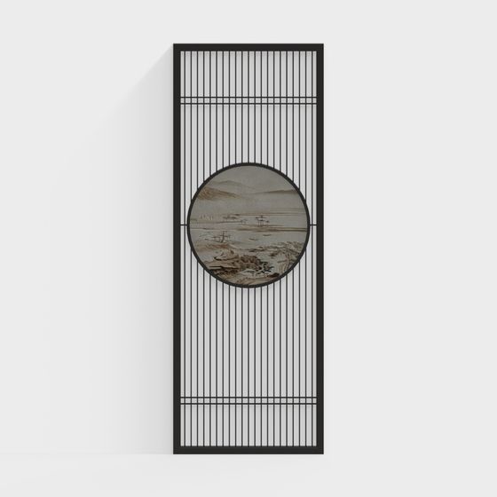 Black New Chinese Style Screen 3D Model
