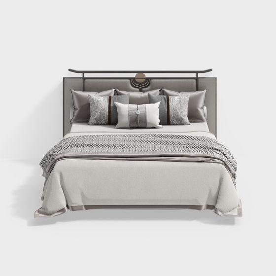 Gray New Chinese Style Double Bed