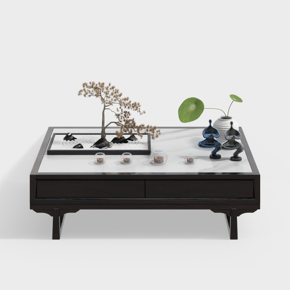 Meditative Coffee Table 3D Model – Low-Poly Wooden Design