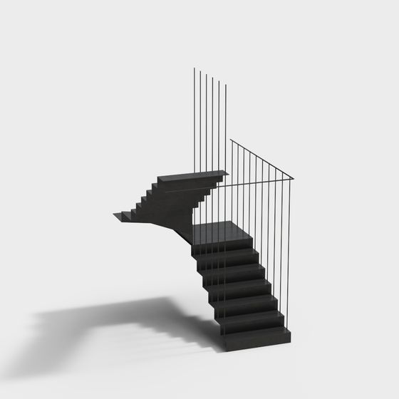 Low Poly Black Staircase 3D Model