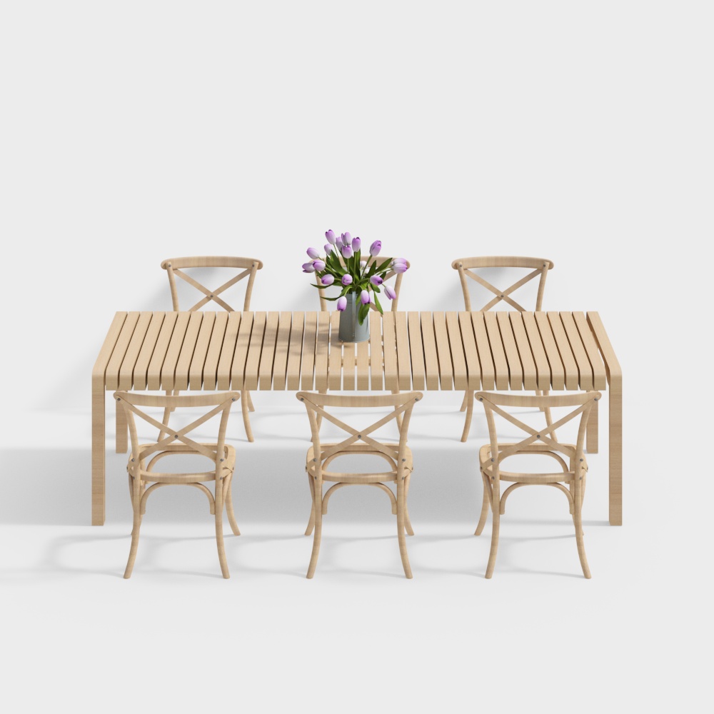 Minimalist Dining Table and Chair Set – Low Poly Wood Model