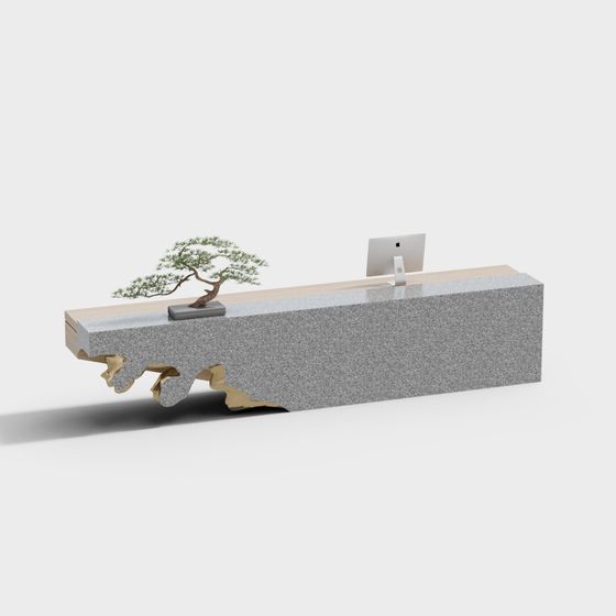 Concrete Office Desk 3D model - A Fusion of Minimalism and Nature