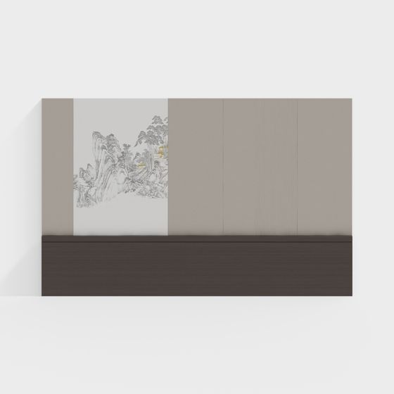 Neo-Chinese Background Wall 3D Model in Brown