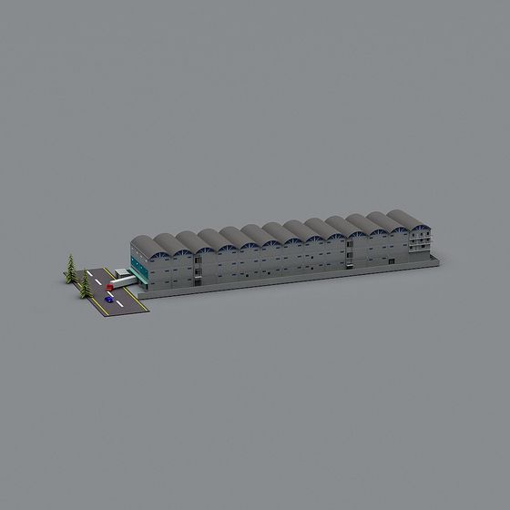 Low Poly Industrial Building 3D Model