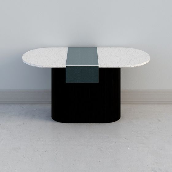 Black Contemporary Dining Table 3D Model – Marble Top Free