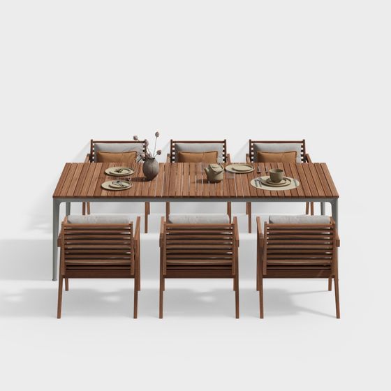Brown Modern Patio Dining Table Set 3D Model for Outdoor Use