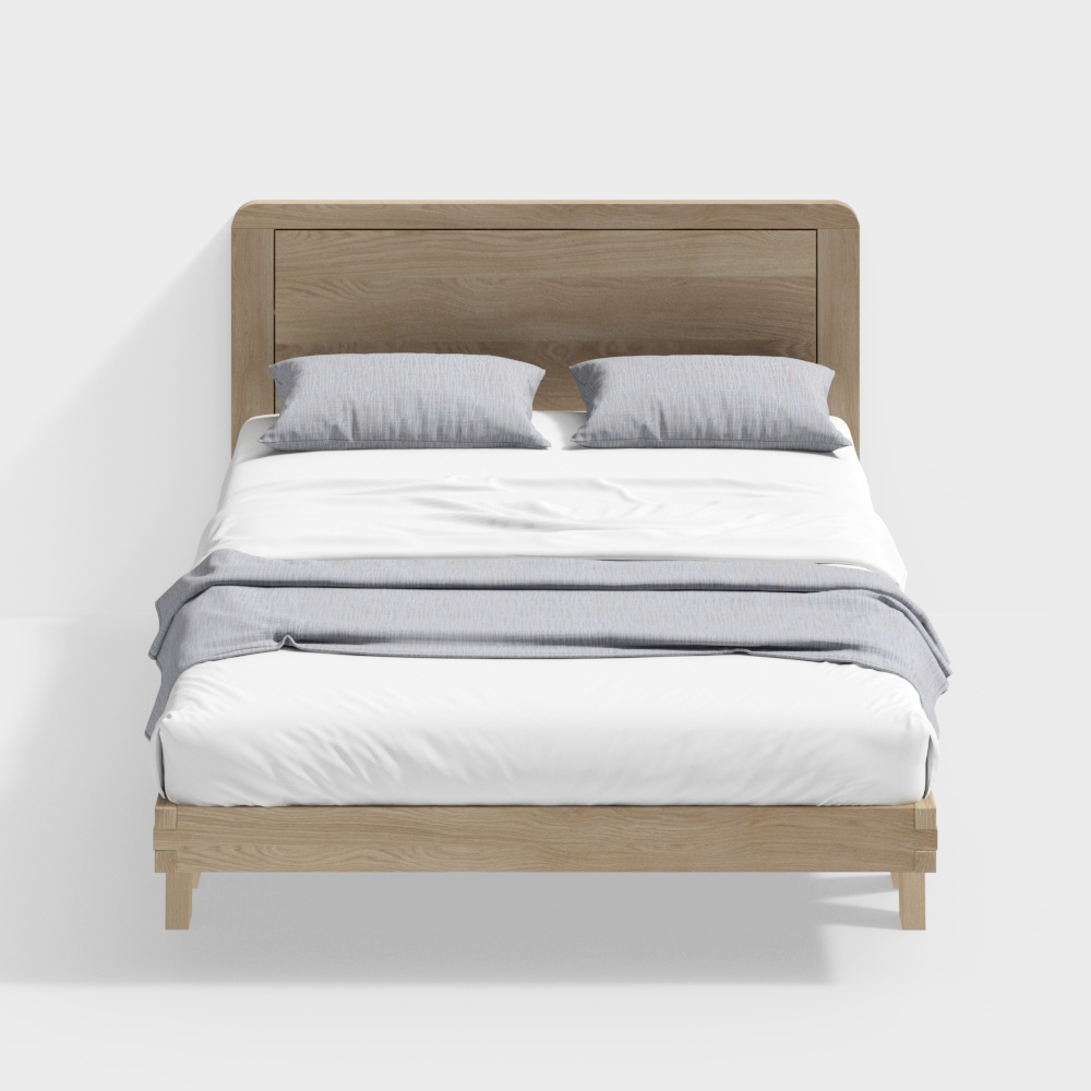 Modern Minimalist Bed Frame 3D Model – Wood Texture Design