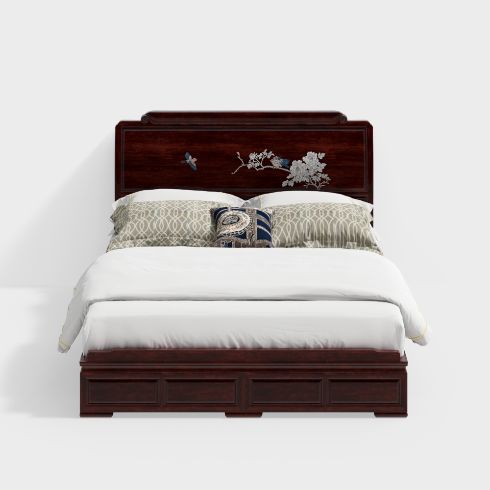 Elegant Eastern-Inspired Bed 3D model
