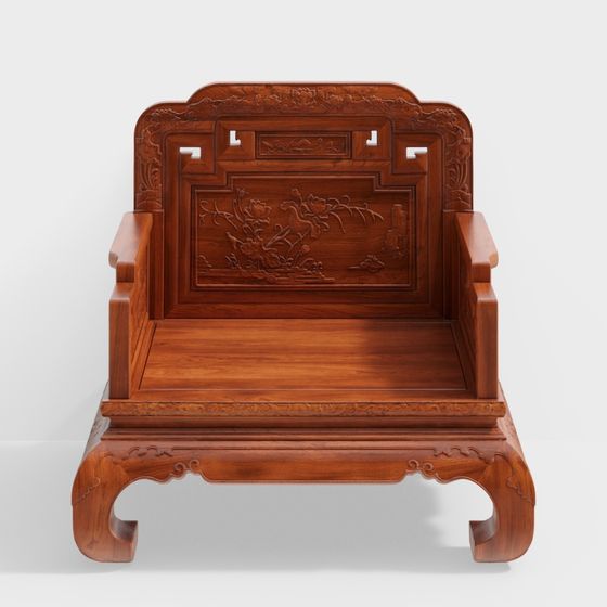 Elegant Chinese Wooden Chair 3D model