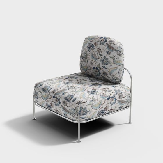 Elegant Floral Upholstered Armchair 3D model