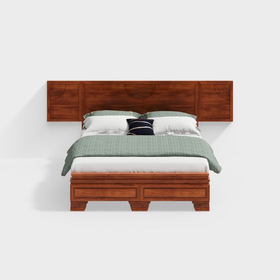 Elegant Oriental Style Bed 3D model
