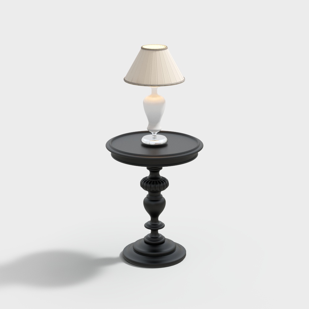 wooden table with lamp