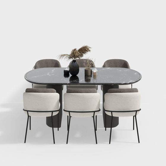 Stylish Low-Poly Dining Table and Chair Set 3D model