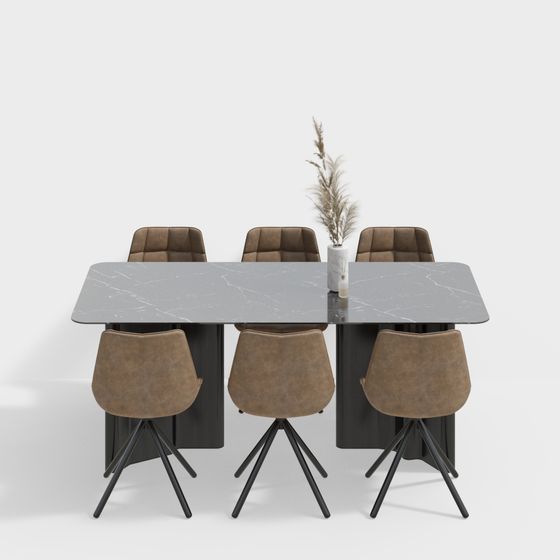 Sophisticated Dining Table and Chairs 3D Model