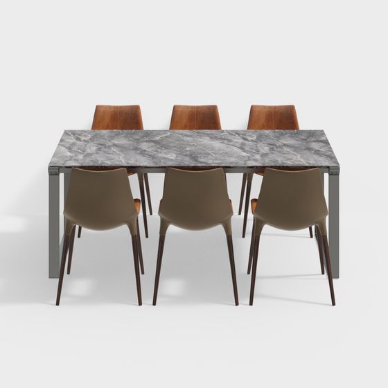 Elegant Marble Dining Table Set 3D model