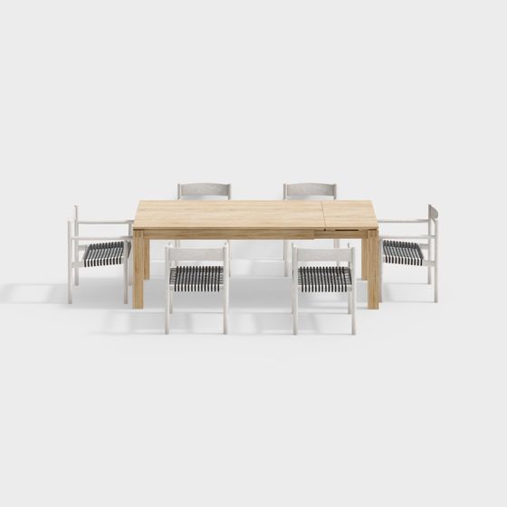 Minimalist Wooden Dining Table and Chair Set 3D model