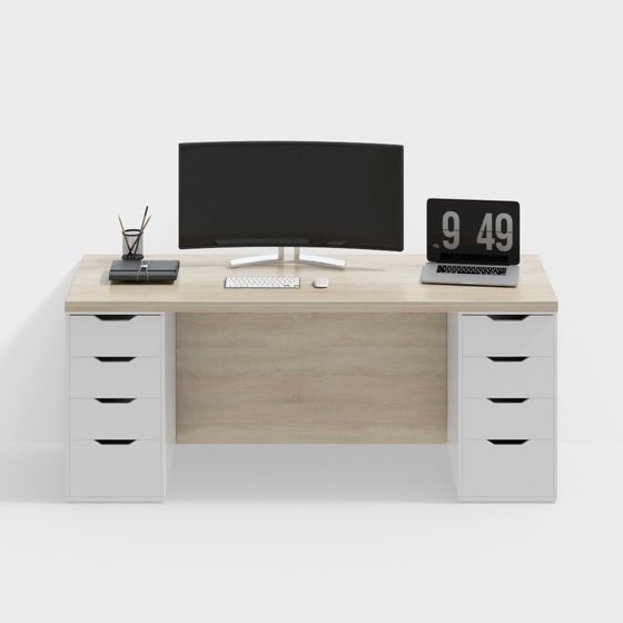 Black and Gray Work Desk 3D Model for Office Spaces