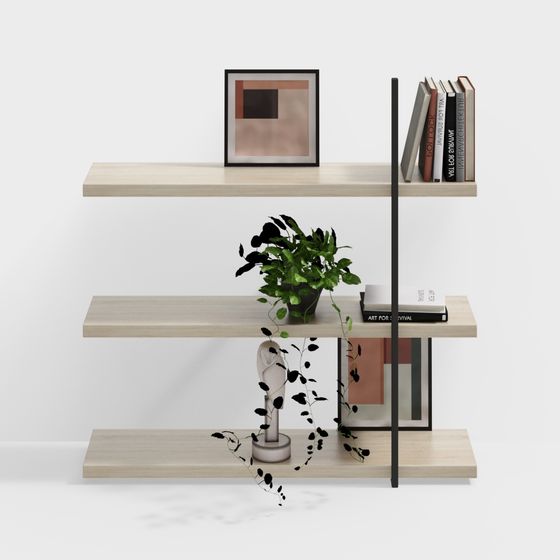 Minimalist Low Poly Bookshelf 3D Model