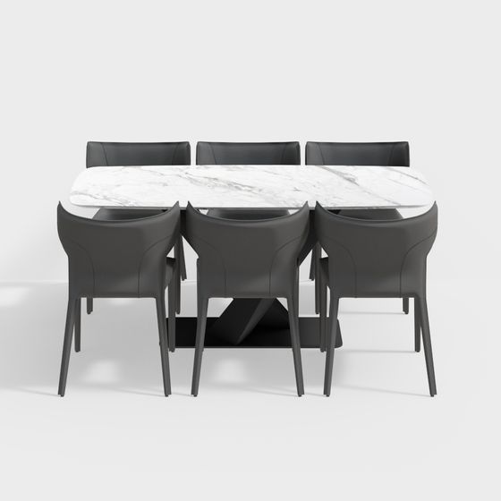 Sophisticated Low-Poly Dining Table and Chairs 3D model