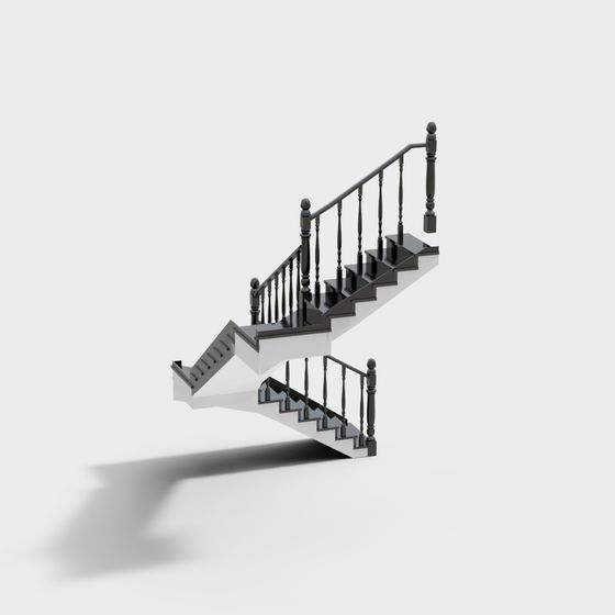 Stylish Black Metal and White Step Staircase 3D model