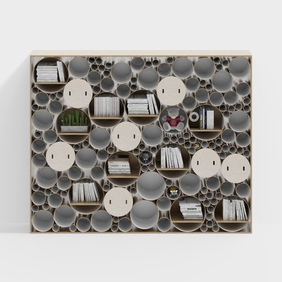 Artistic Low Poly Cylinder Bookshelf 3D model