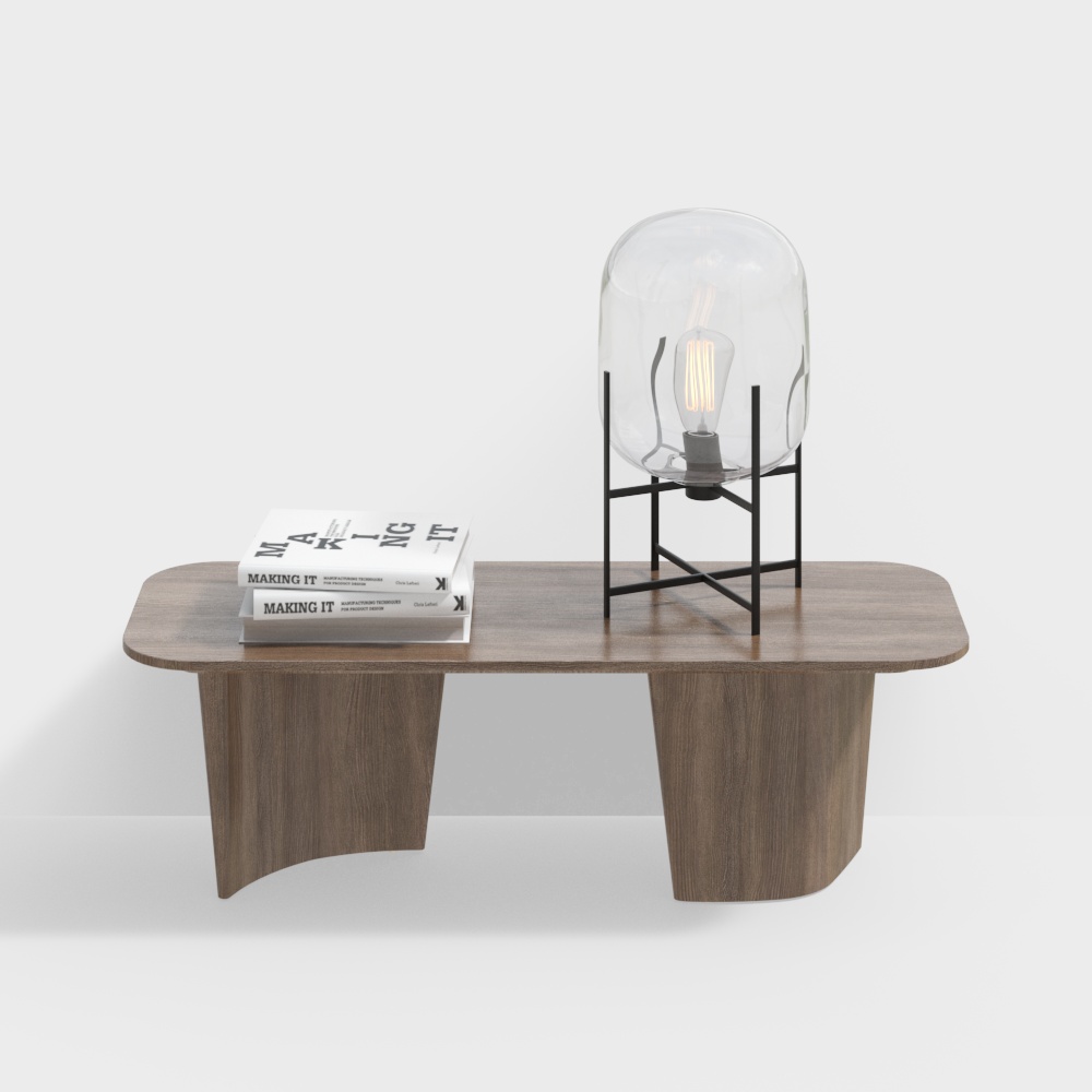 wooden book table with lamp