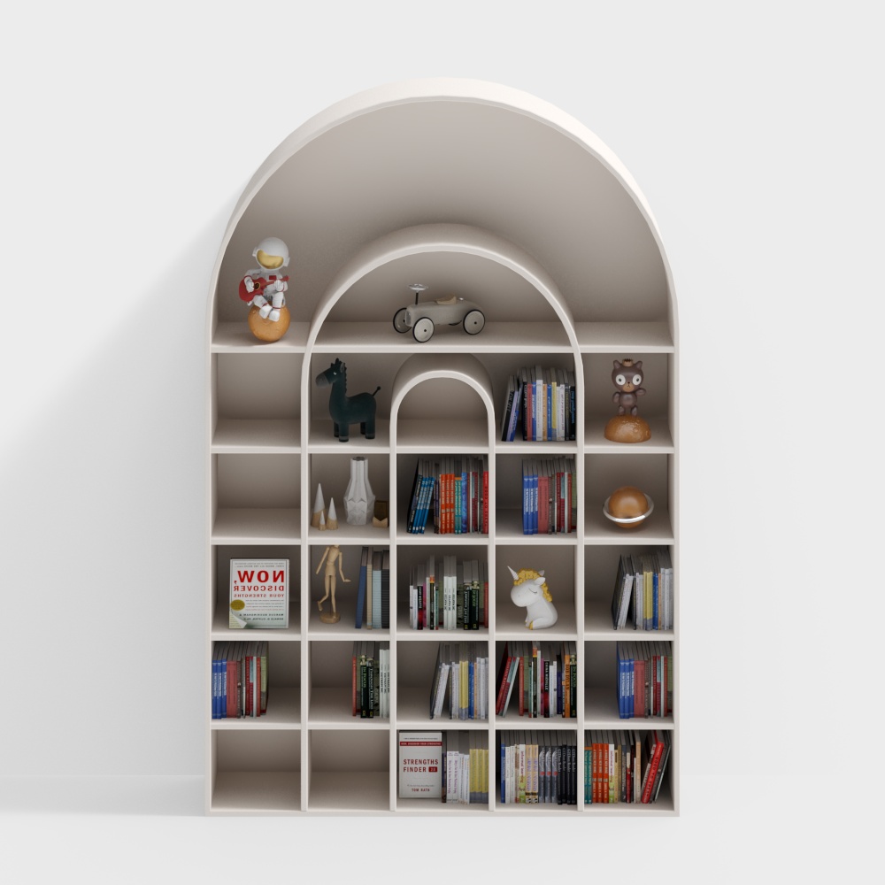 Artistic Low-Poly Bookshelf 3D Model – Beige Minimalist Design