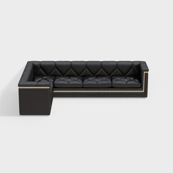 Modern Black Leather Sofa 3D model with Gold Accents