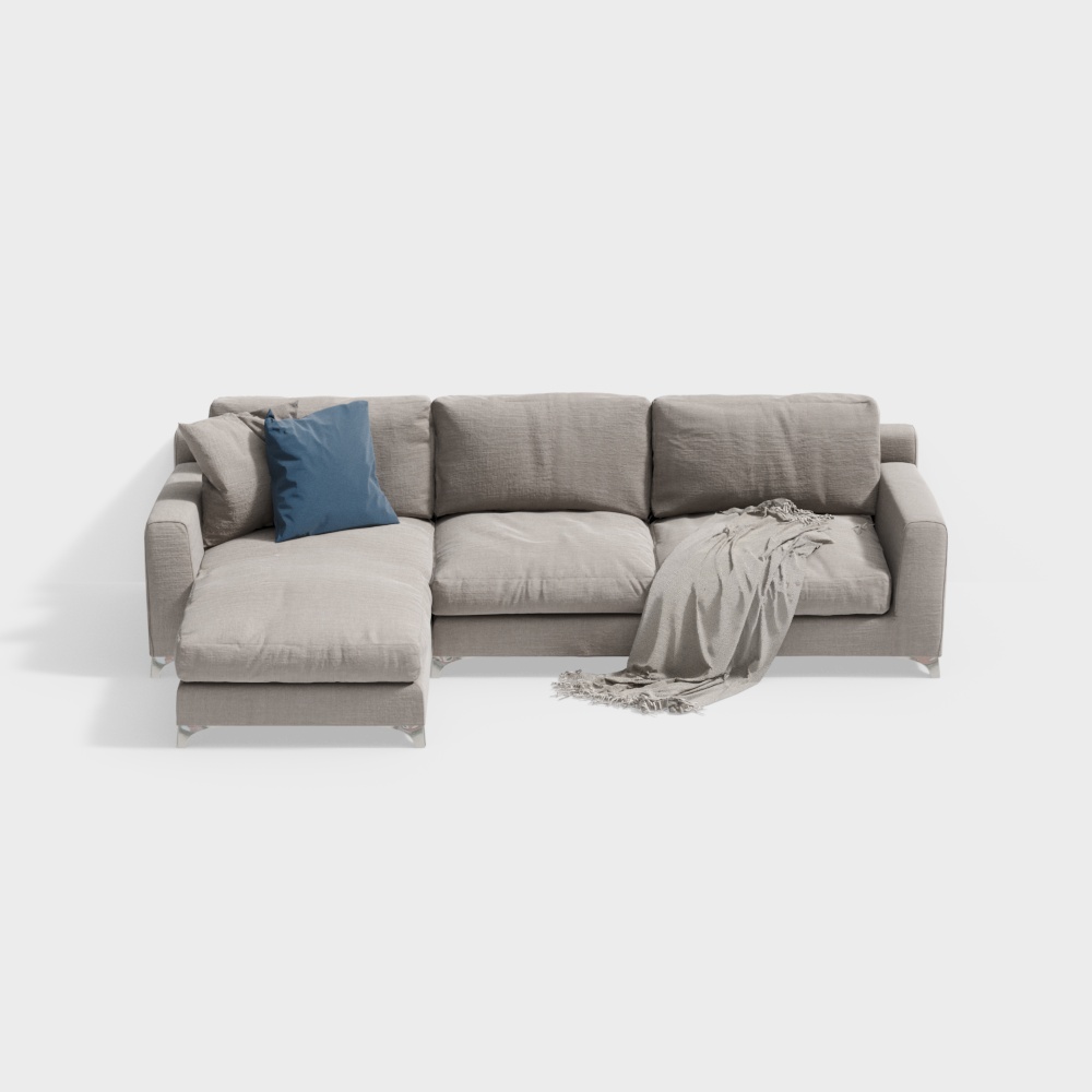 L sofa with pillow and blanket
