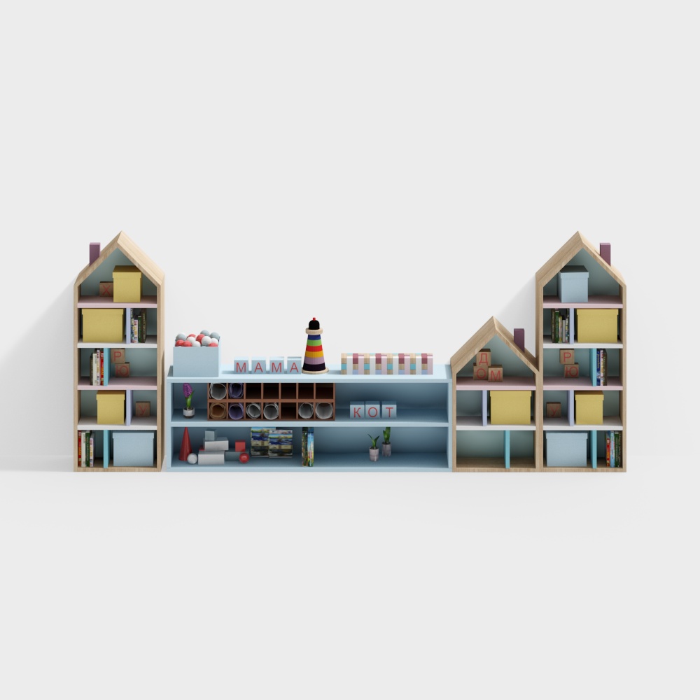 Kindergarten activity room cartoon bookshelf