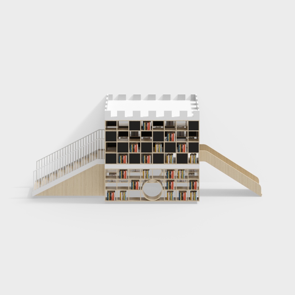 ชั้นวางหนังสือในห้องอ่านสำหรับเด็กอนุบาล