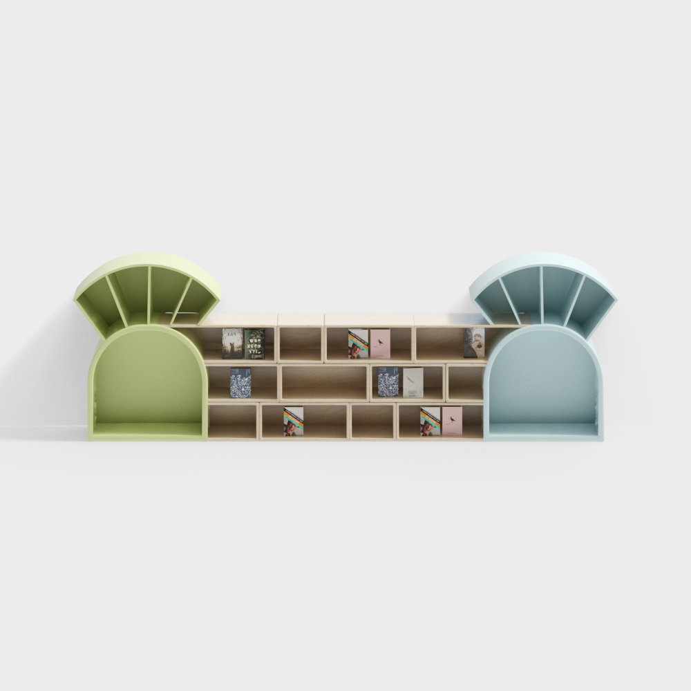 English reading room cartoon bookshelf