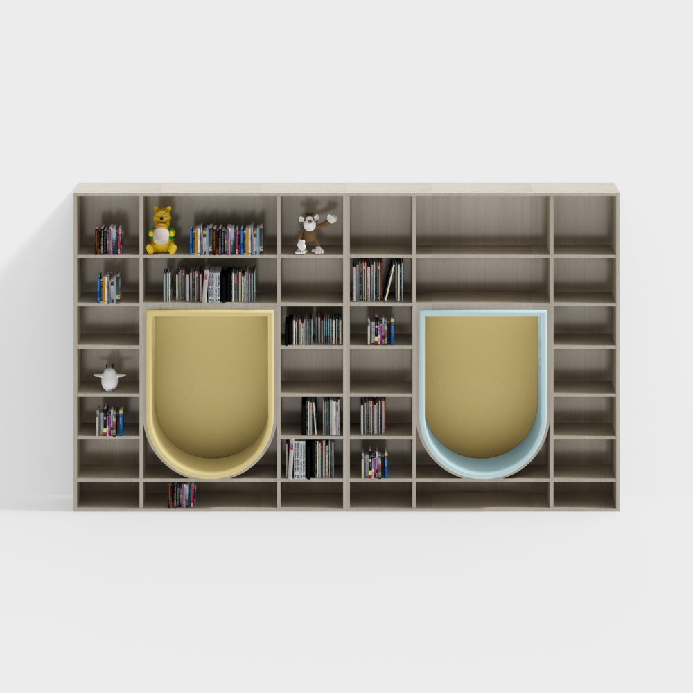 Kindergarten reading room cartoon bookshelf