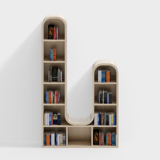 Curved Bookshelf 3D model for Modern Interiors