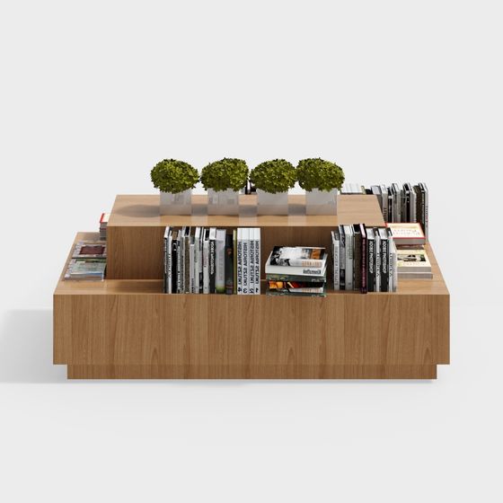 Stylish Bookshelf with Plants 3D model