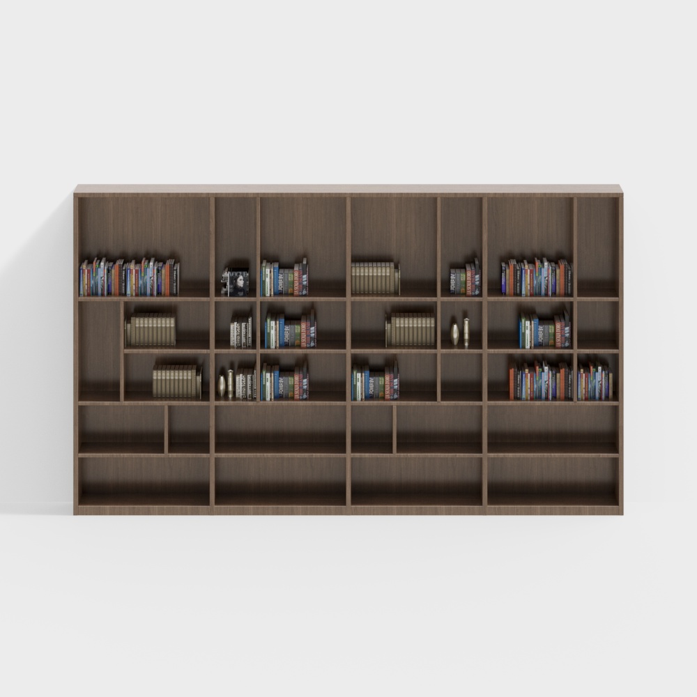 Elegant Low-Poly Bookshelf 3D Model – Brown Wood Texture