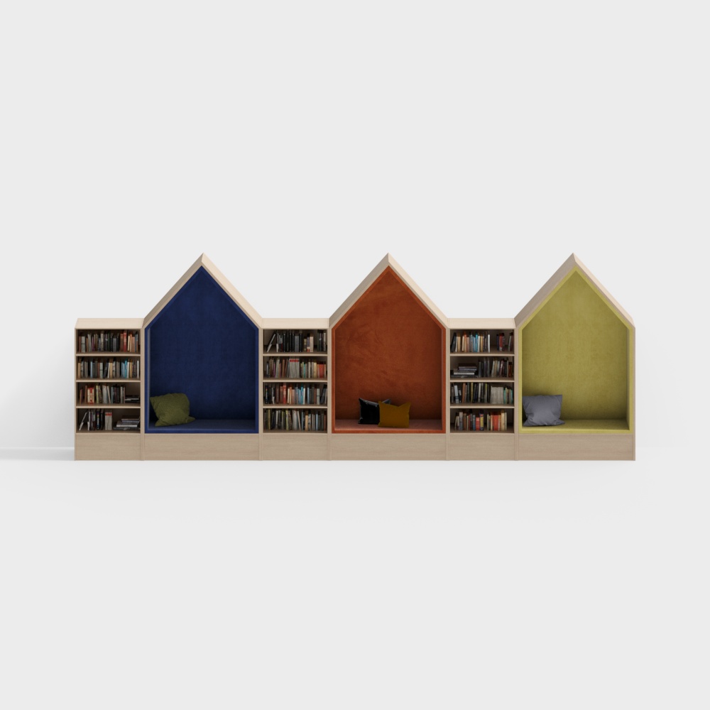 Colorful Cottage Bookshelf 3D Model – Low Poly Interior Decor