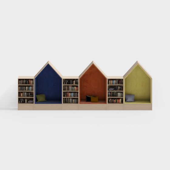 Colorful Cottage Bookshelf 3D model for Creative Spaces
